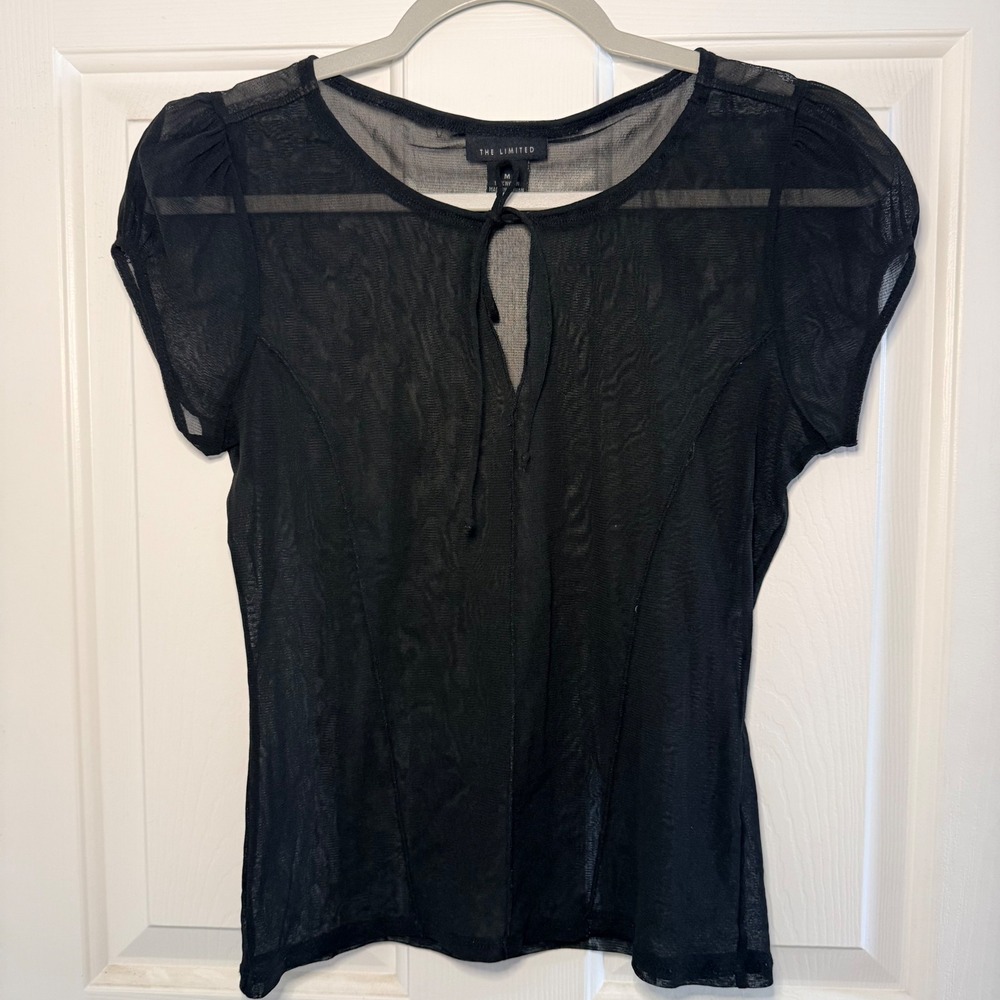 The Limited Black Sheer Keyhole Cap Sleeve Top Whimsigoth Grunge Y2K 90s Sz M